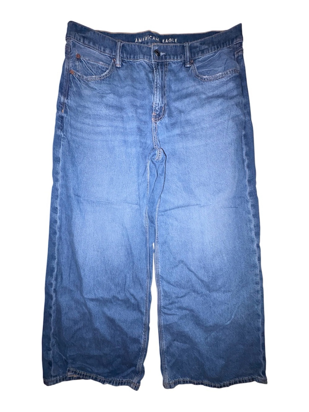 American Eagle size 12 short Low Rise Ultra Wide Leg Jeans Women's Blue Denim